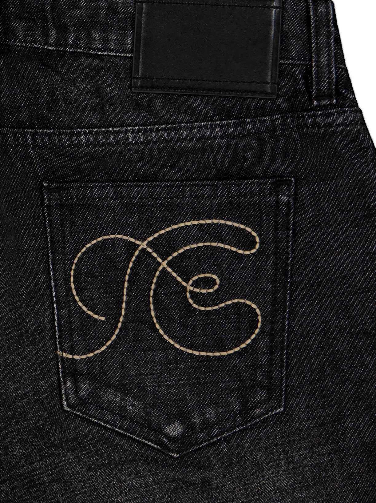 distressed yellowed jeans