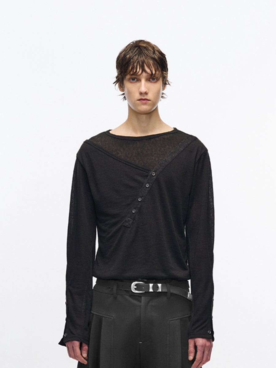 light boat-neck double layer shirt