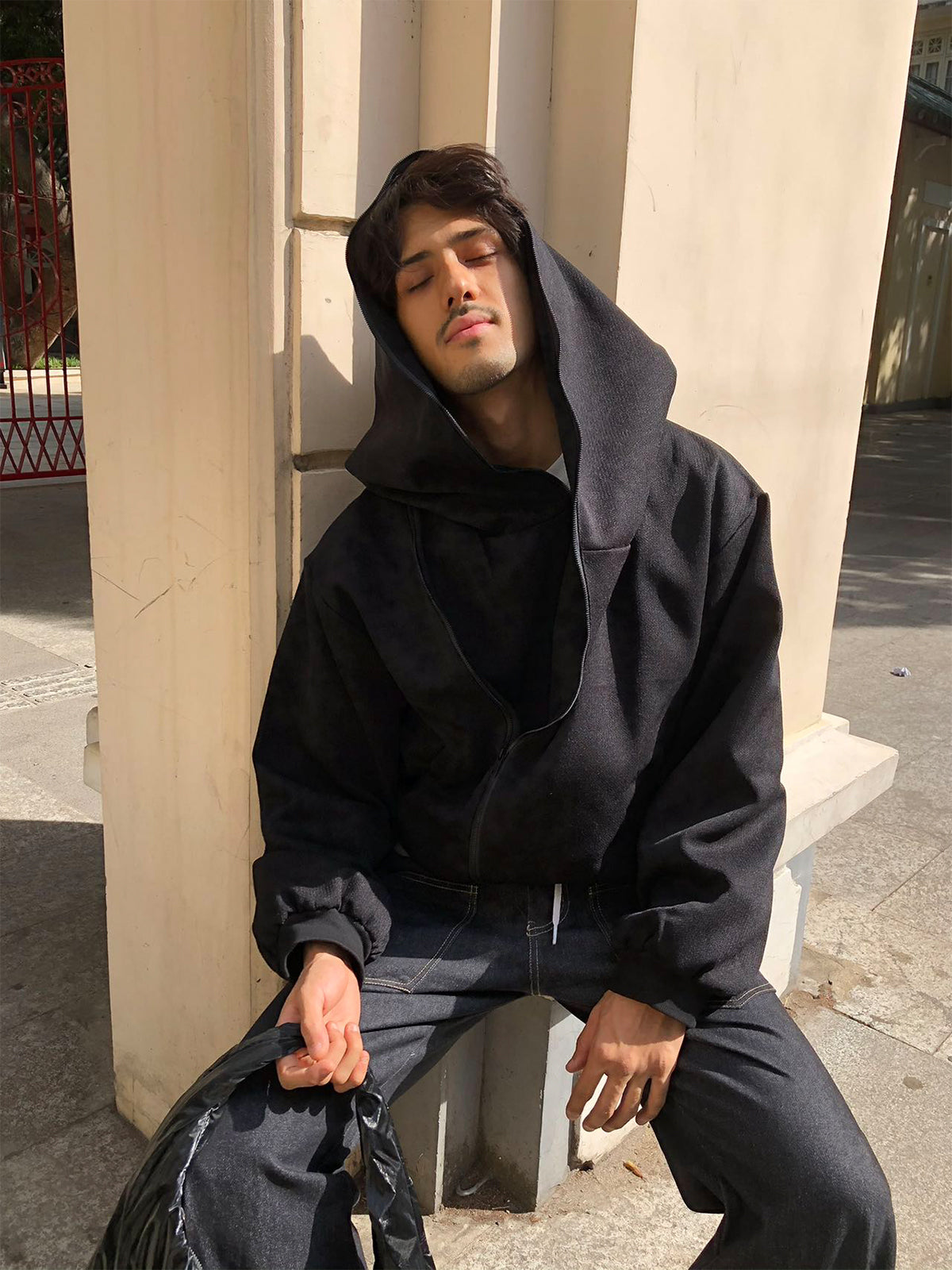grit linen layered hoodie