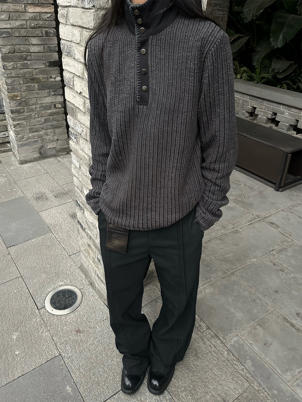 cable stripe Z pin knit sweater