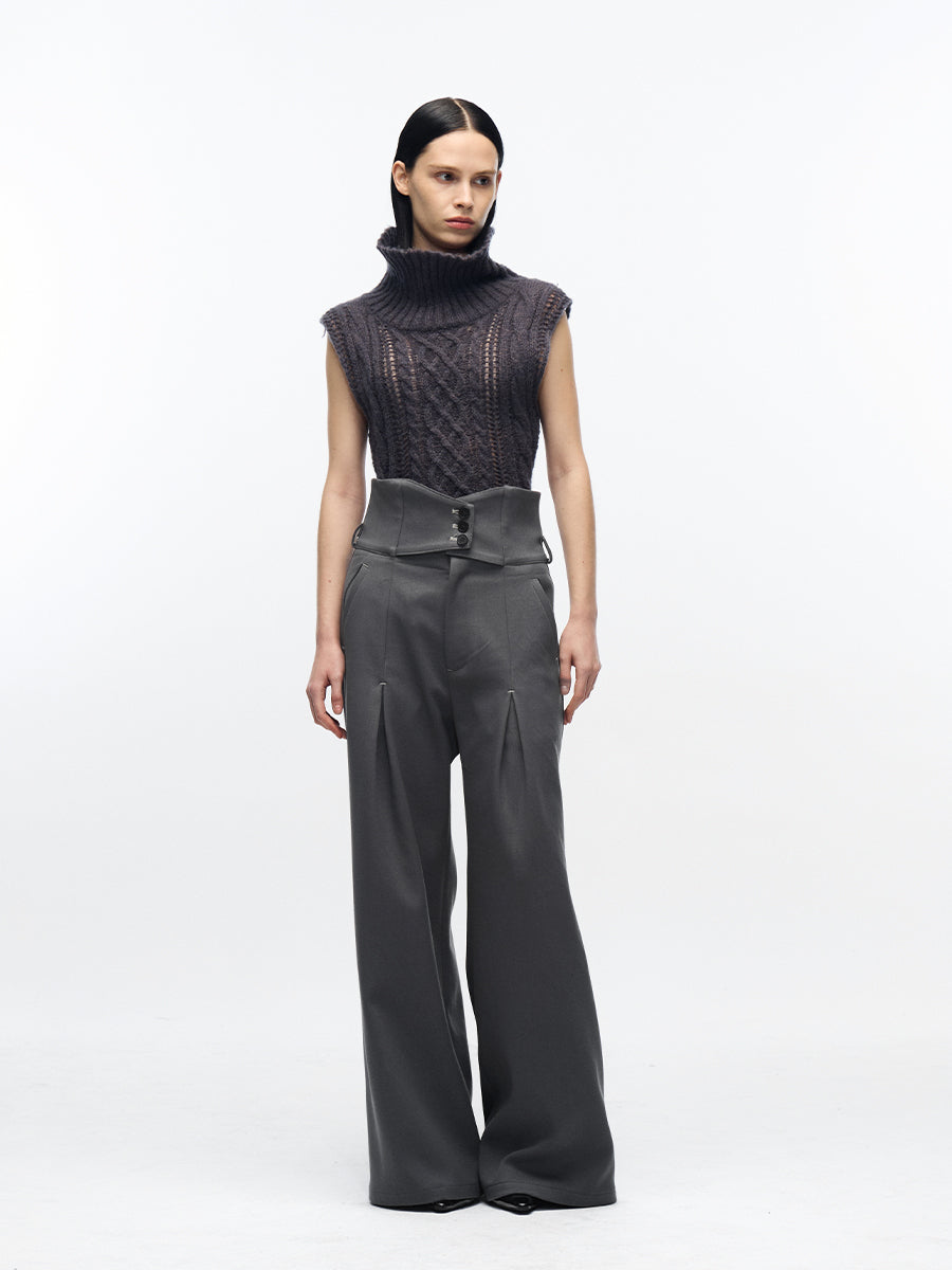 racer-pleated bootcut trousers