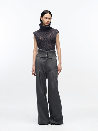 racer-pleated bootcut trousers