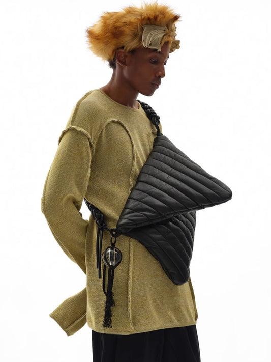 NUTEMPEROR Vegetable Project 020 Hand-braided black crossbody bag in faux leather