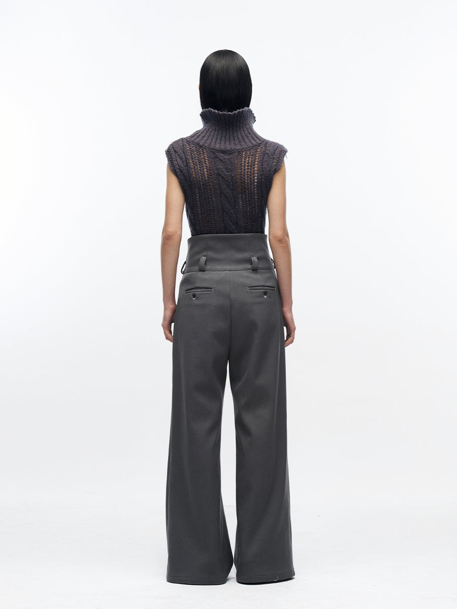 racer-pleated bootcut trousers