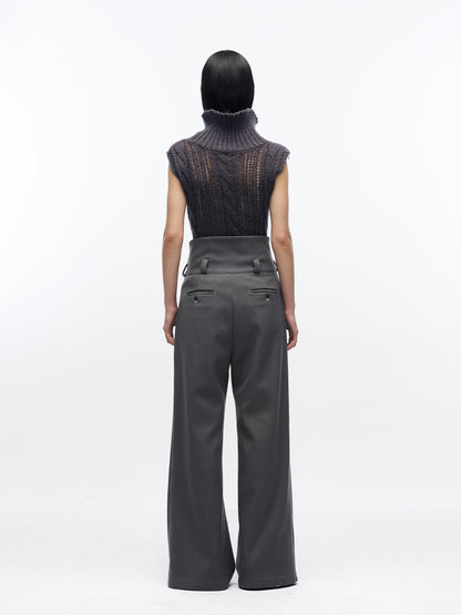 racer-pleated bootcut trousers