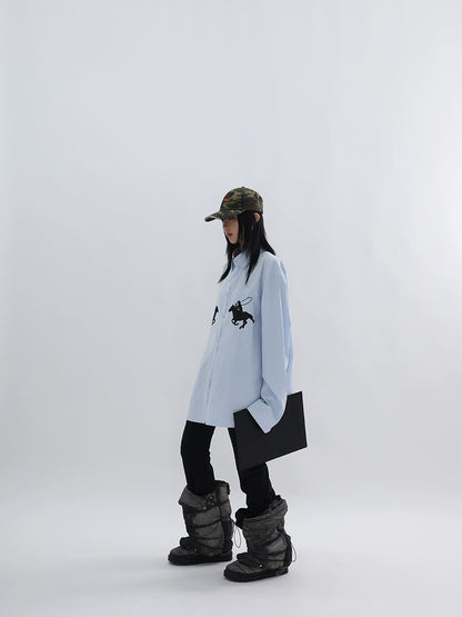 equestrian print loose shirt
