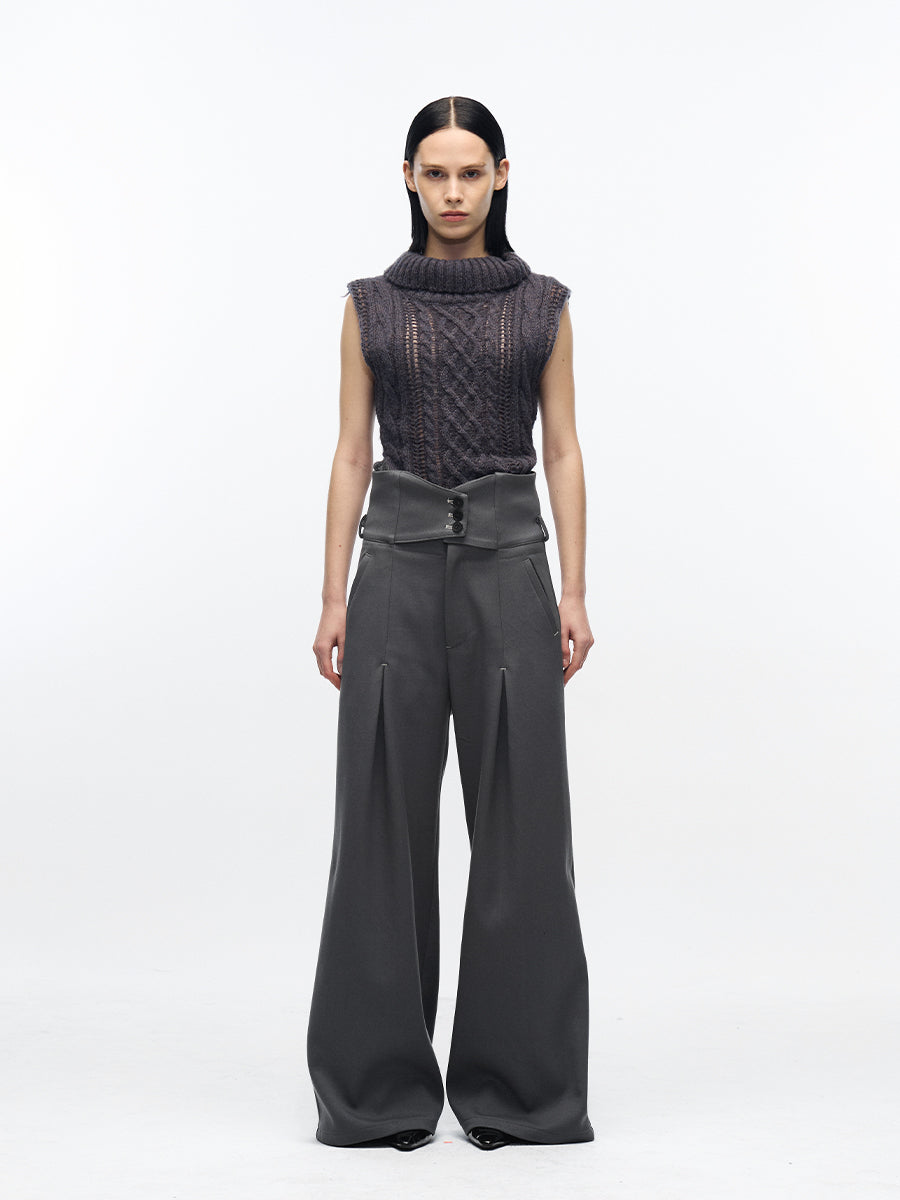 racer-pleated bootcut trousers