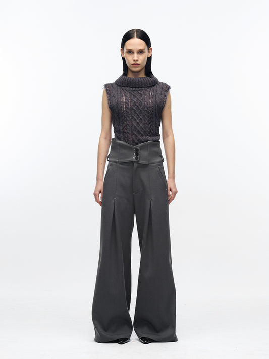 racer-pleated bootcut trousers