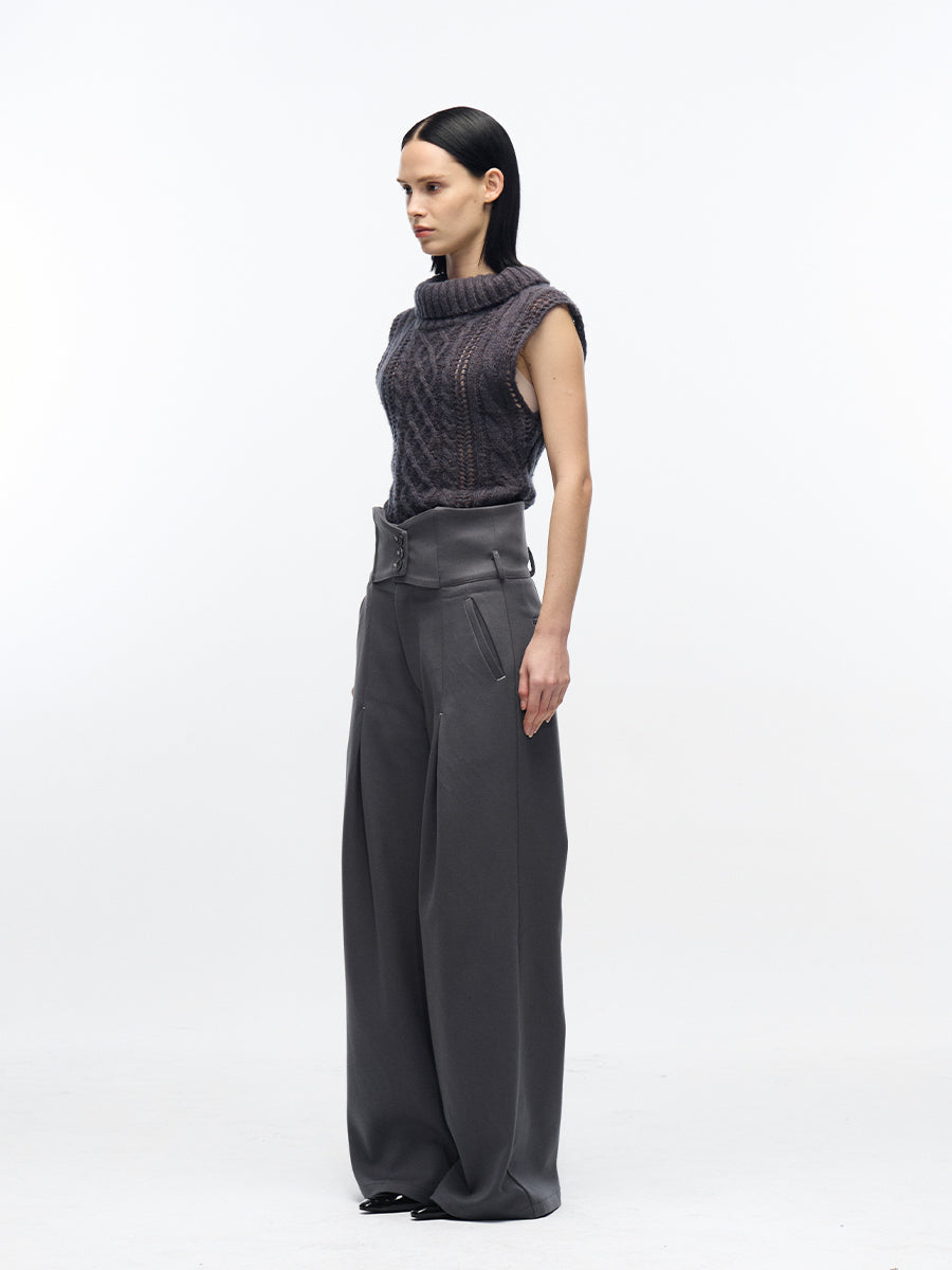 racer-pleated bootcut trousers