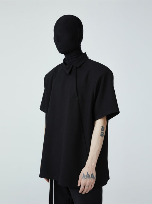 asymmetric oblique button POLO shirt
