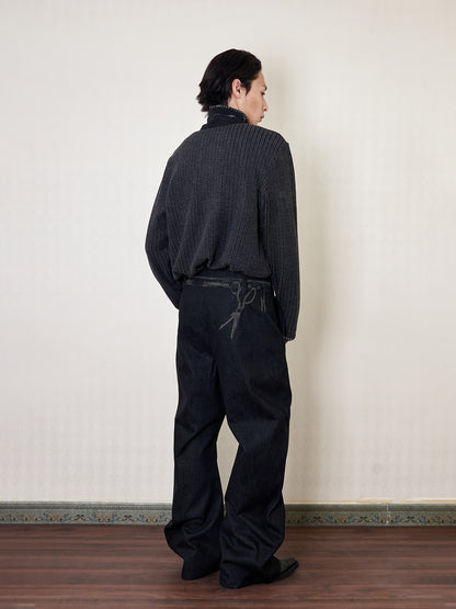 cable stripe Z pin knit sweater