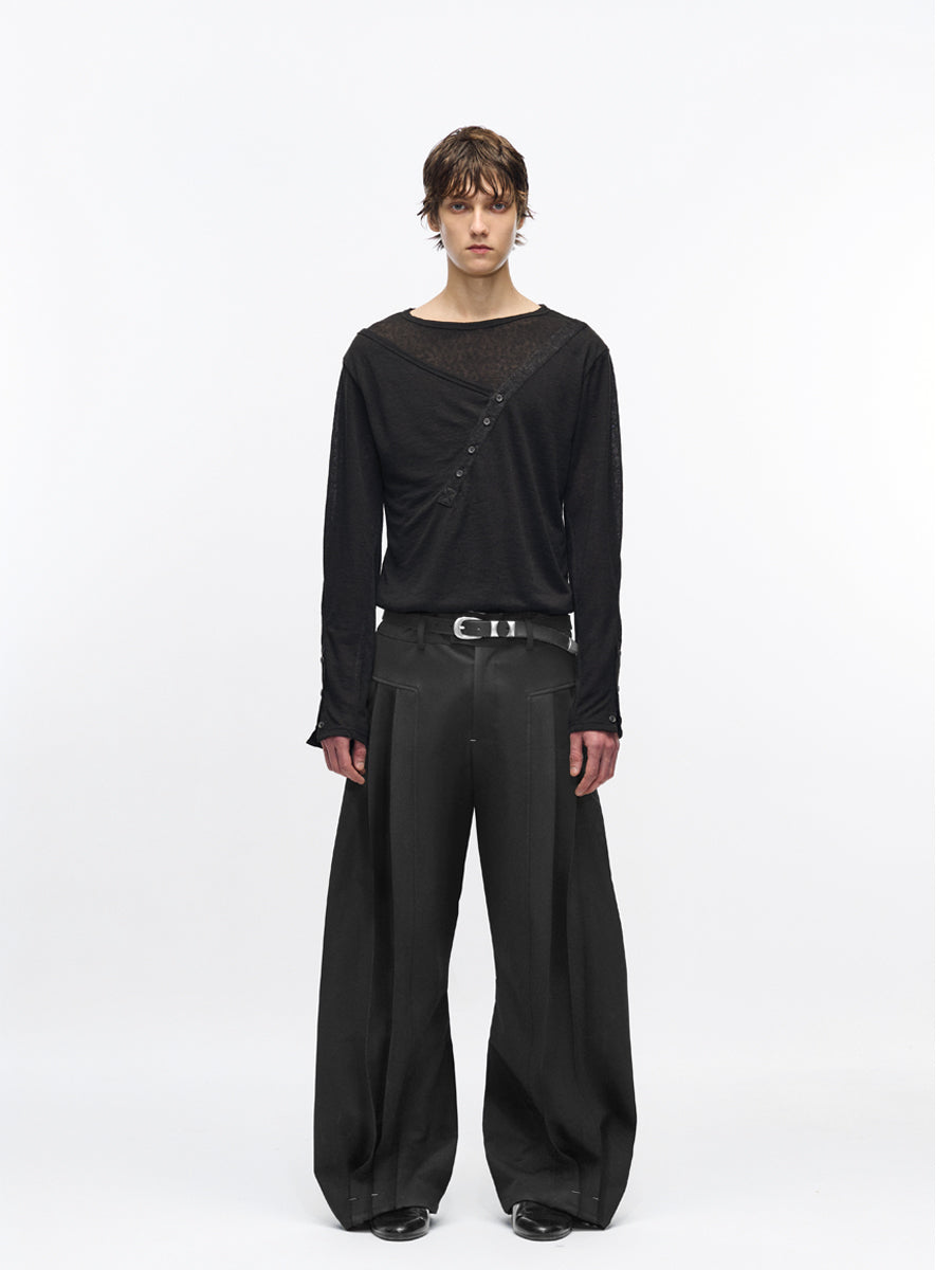 light boat-neck double layer shirt