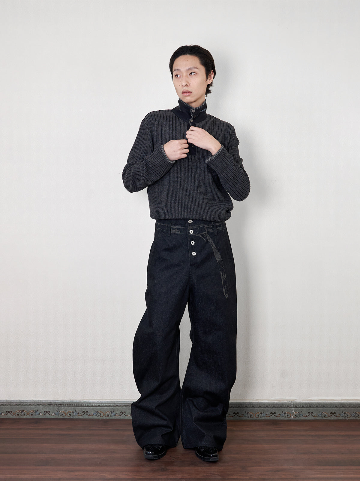 cable stripe Z pin knit sweater