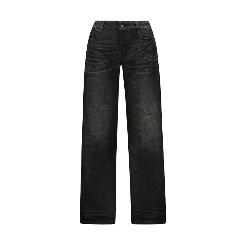 distressed yellowed jeans
