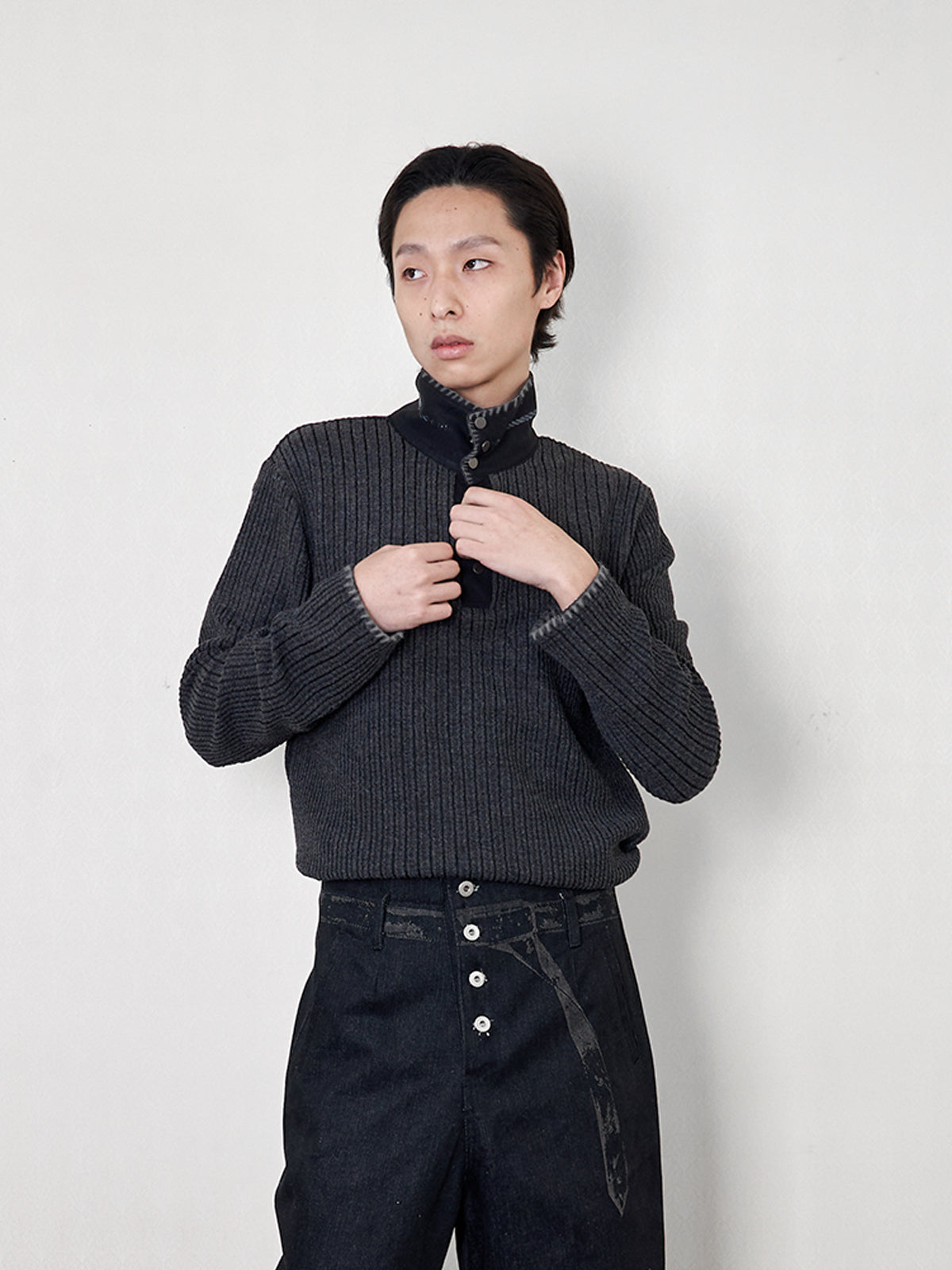 cable stripe Z pin knit sweater
