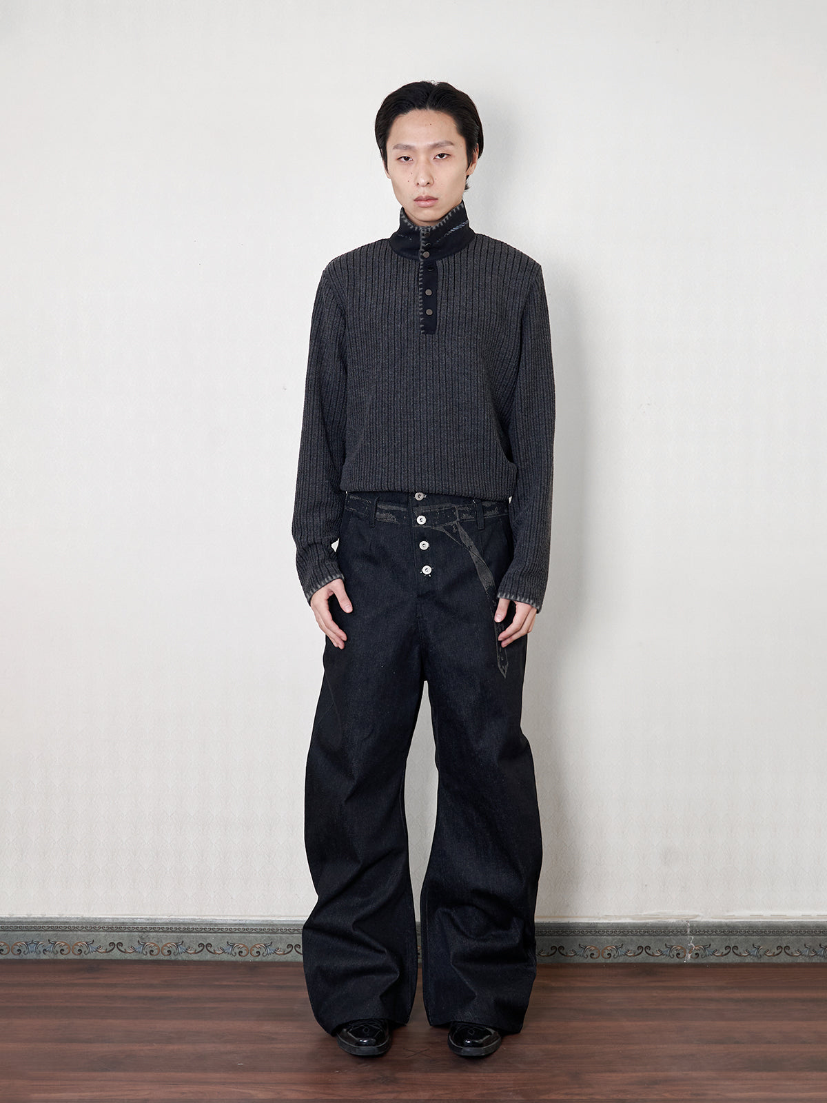 cable stripe Z pin knit sweater