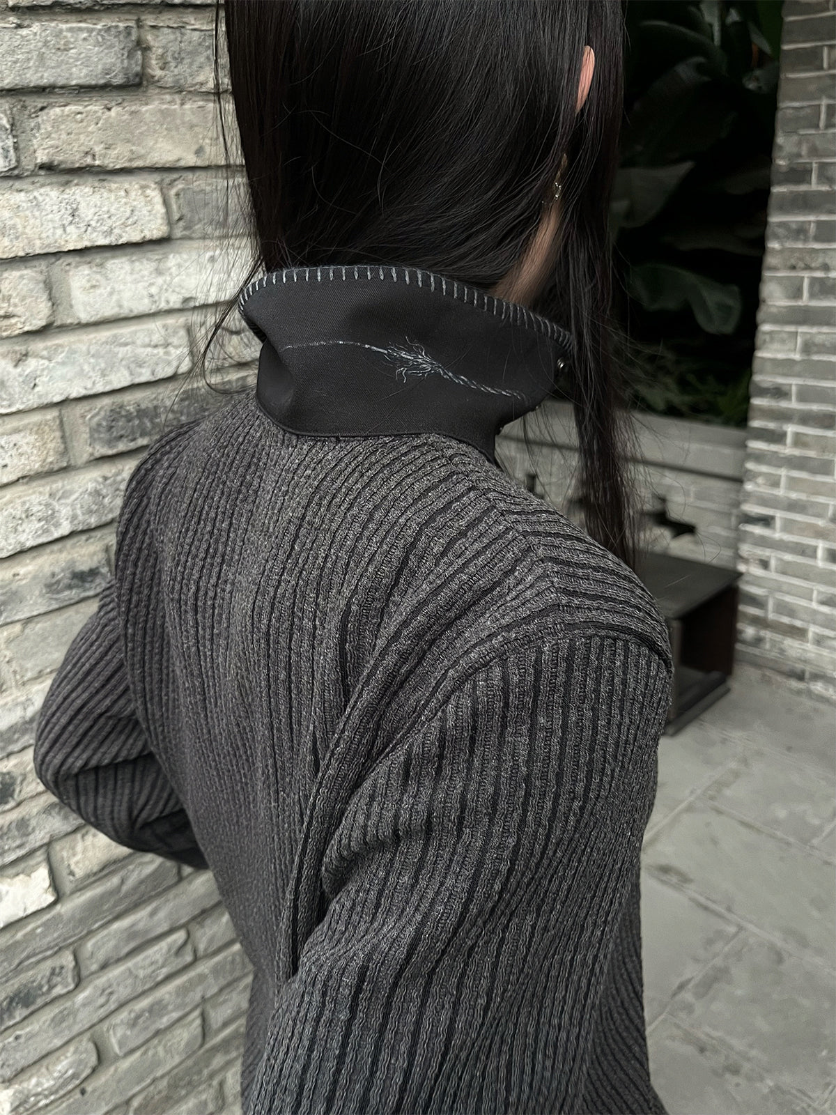 cable stripe Z pin knit sweater