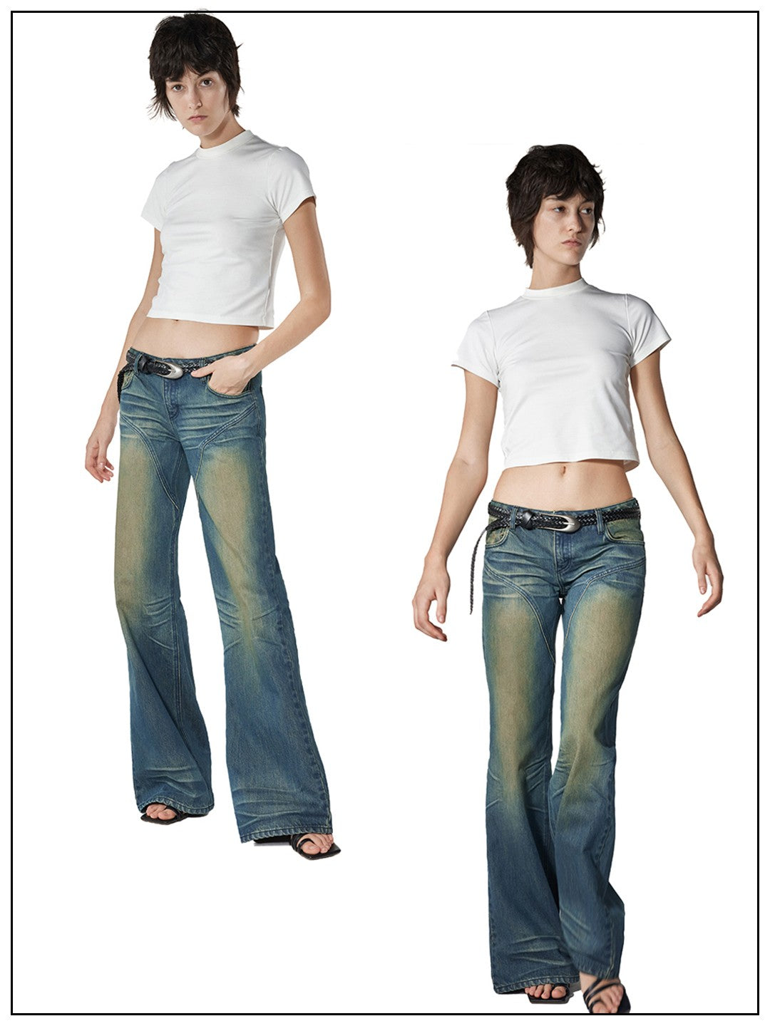 distressed yellowed jeans