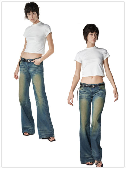 distressed yellowed jeans